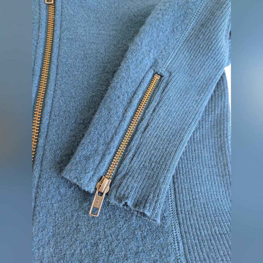 Halogen Nordstrom Women’s Petrol Peplum 100% Merino Wool Zip Up Jacket Sz XS EUC - Picture 14 of 16